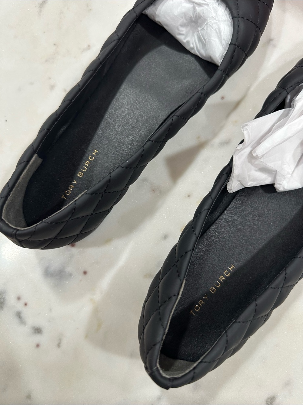 Tory Burch Black Quilted Logo Ballet Flats - Picture 5 of 5